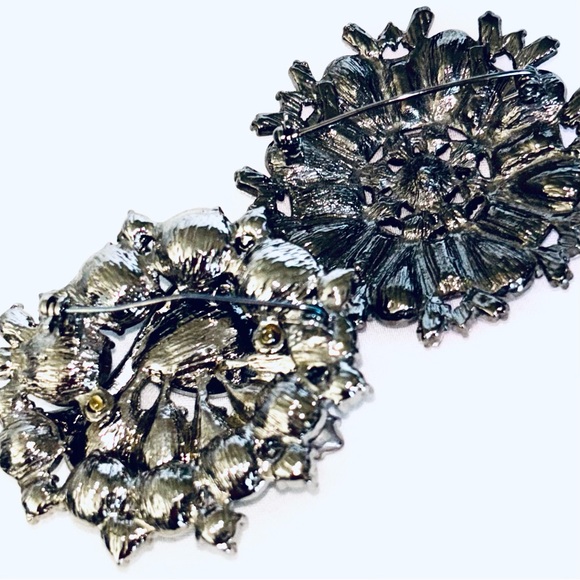 Rhinestone Brooch Pair Vintage Costume Jewelry Pins Peacock Blue Multi Colour - Picture 4 of 6